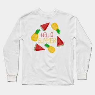 Hello Summer tropical fruits Long Sleeve T-Shirt